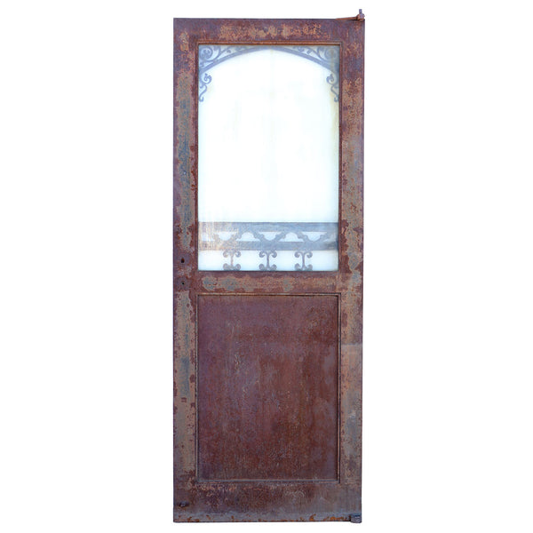 Vintage American Gothic Revival Hammered Iron, Copper and Glass Single Door