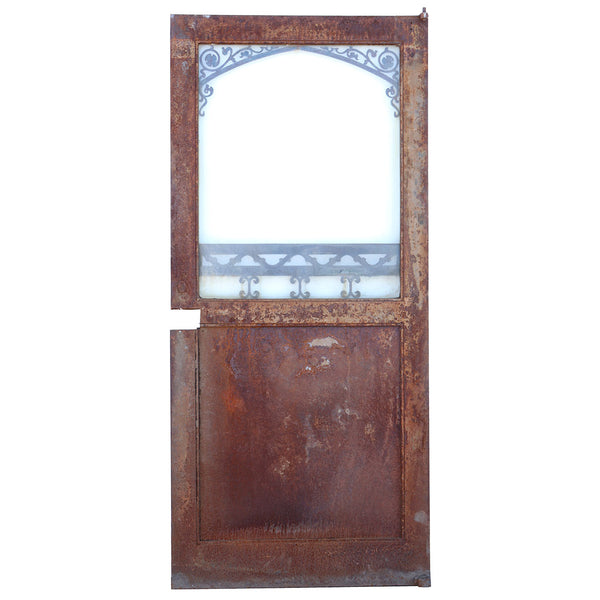 Vintage American Gothic Revival Hammered Iron and Glass Single Door
