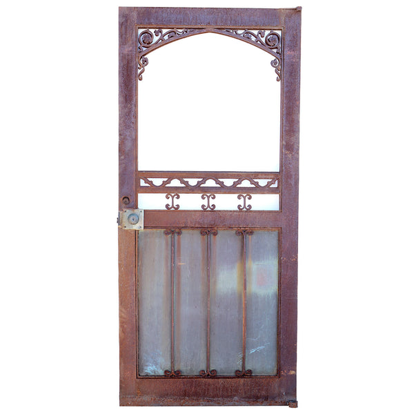Vintage American Gothic Revival Hammered Iron and Copper Single Door