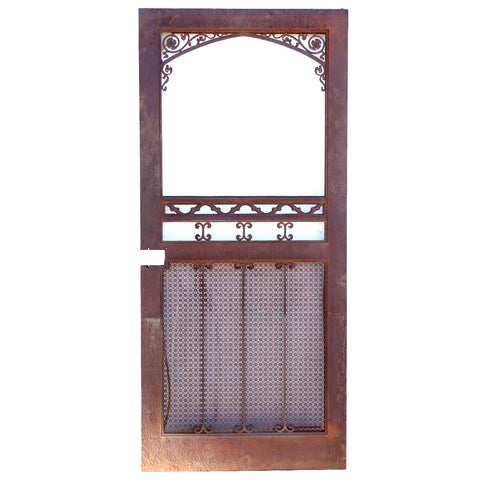 Vintage American Gothic Revival Hammered Iron and Steel Screen Single Door