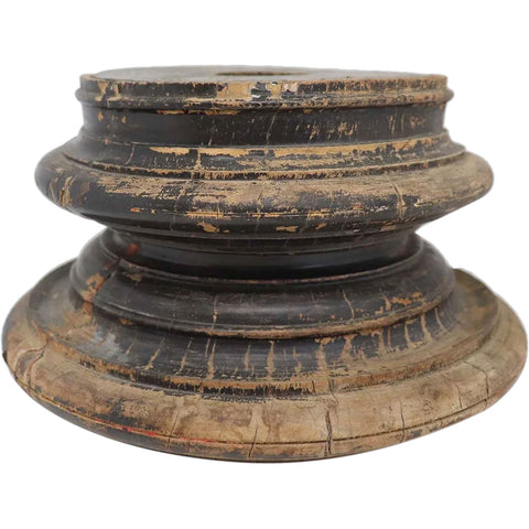 Small Indian Black Painted Teak Architectural Round Pillar Base