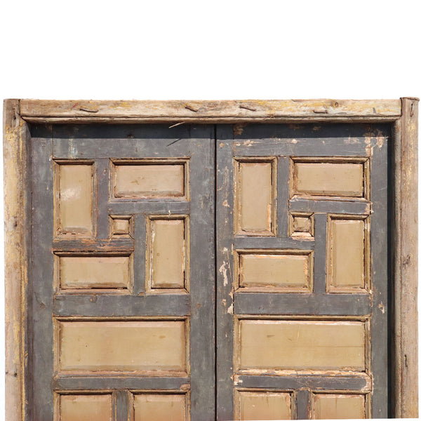 Pair of Spanish Baroque Style Painted Pine Paneled Window Shutters and Frame