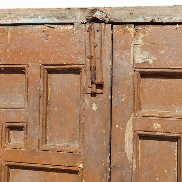 Pair of Spanish Baroque Style Painted Pine Paneled Window Shutters and Frame