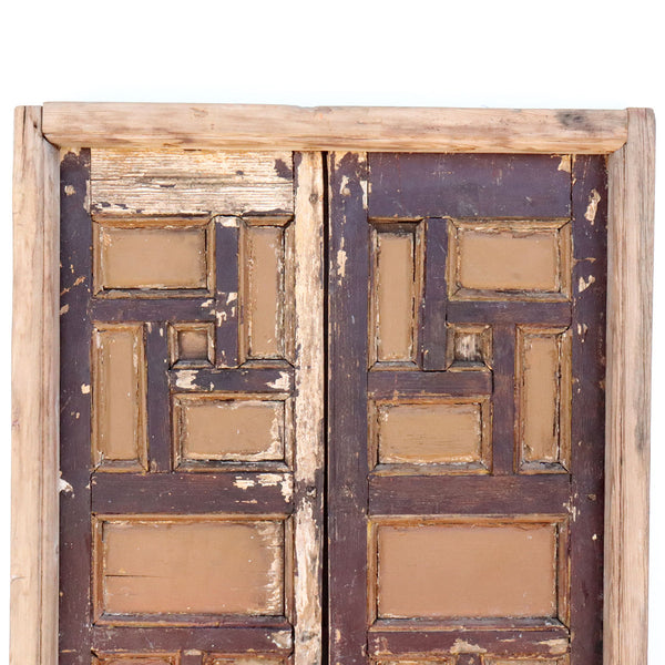 Pair of Spanish Baroque Style Painted Pine Paneled Window Shutters and Frame