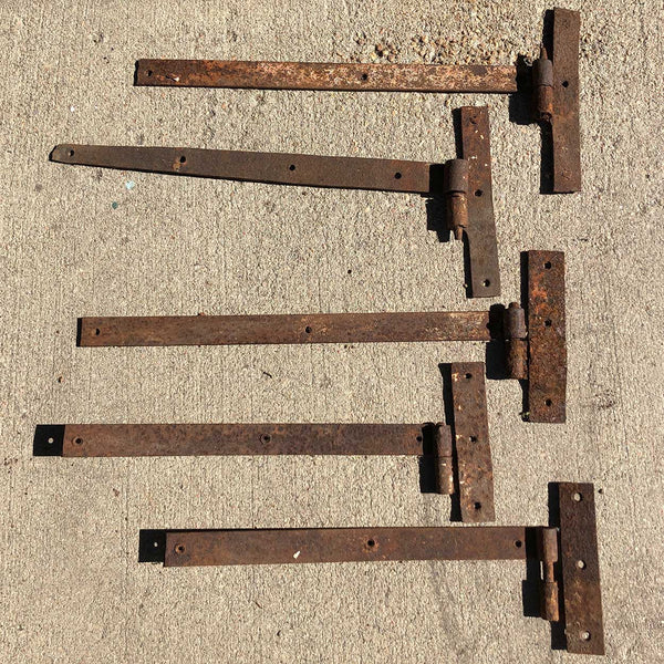 Collection of 14 Wrought Iron Blacksmith Made Door Strap Hardware Hinges