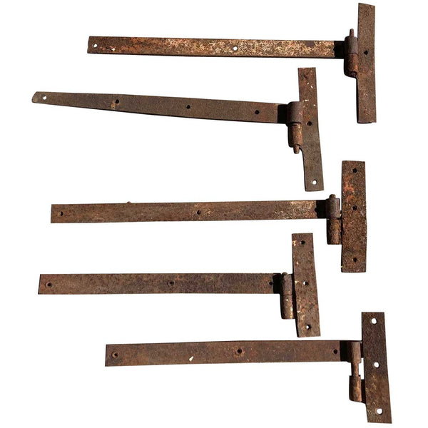 Collection of 14 Wrought Iron Blacksmith Made Door Strap Hardware Hinges