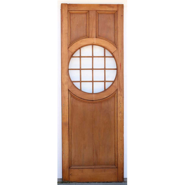 American Faded Mahogany Paneled and Round Glass Window Single Door