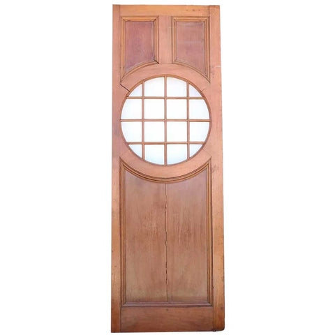 American Faded Mahogany Paneled and Round Glass Window Single Door