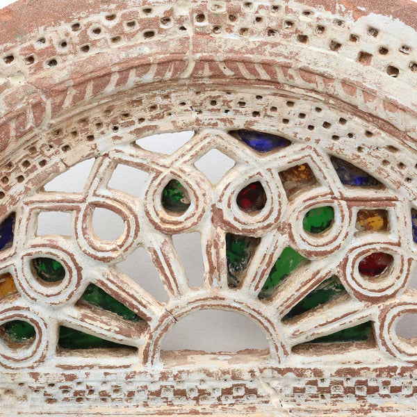 Indian Limestone and Glass Jali Arched Transom Window