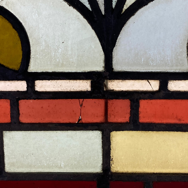 Small English Aesthetic Movement Stained and Leaded Glass Leaf and Berry Zinc Frame Window