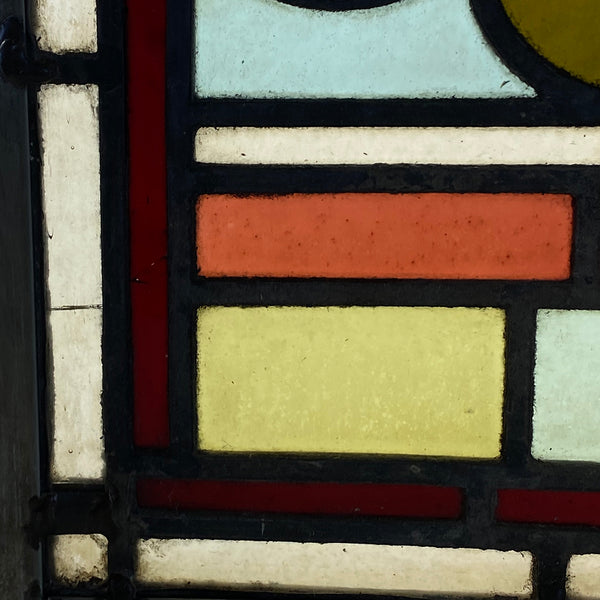 Small English Aesthetic Movement Stained and Leaded Glass Leaf and Berry Zinc Frame Window