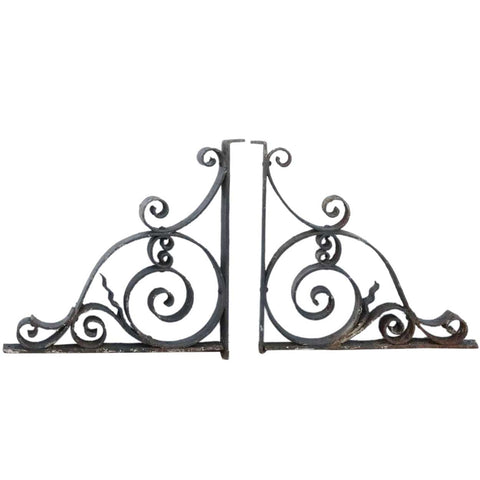 Pair American Beaux Arts Acacia Hotel Wrought Iron Architectural Brackets