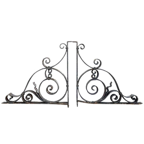 Pair American Beaux Arts Acacia Hotel Wrought Iron Architectural Brackets