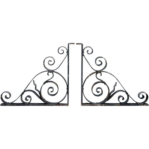 Pair American Beaux Arts Acacia Hotel Wrought Iron Architectural Brackets