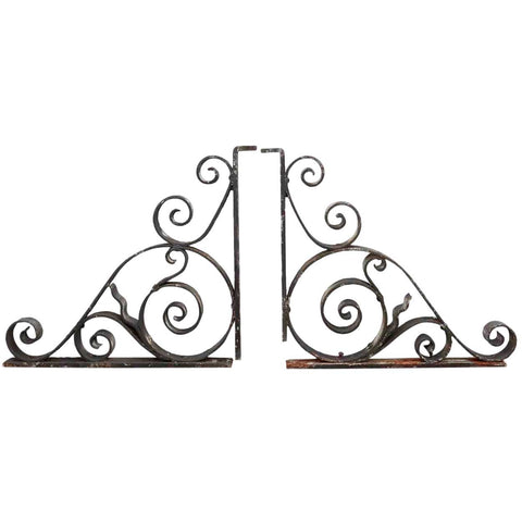 Pair American Beaux Arts Acacia Hotel Wrought Iron Architectural Brackets