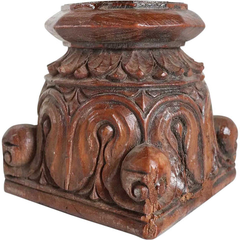 Small Indian Hand Carved Teak Square Column Capital