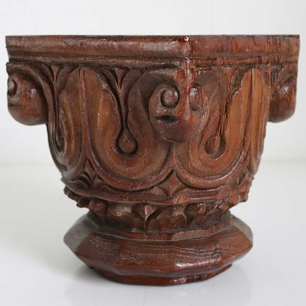 Small Indian Hand Carved Teak Square Column Capital