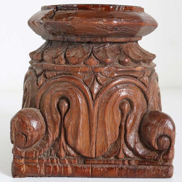 Small Indian Hand Carved Teak Square Column Capital