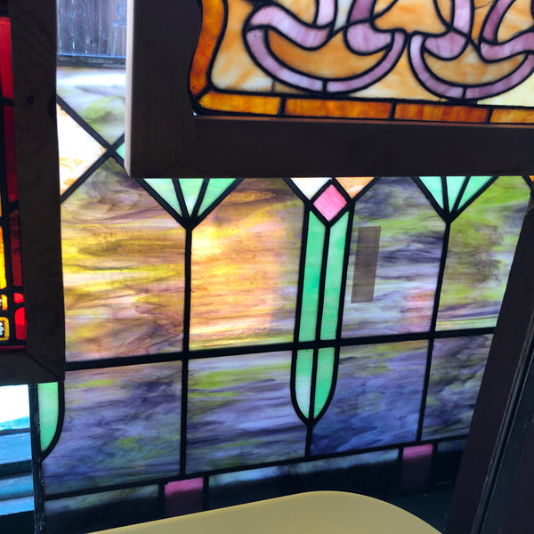 Small American Ohio Mission Style Stained and Leaded Glass Window