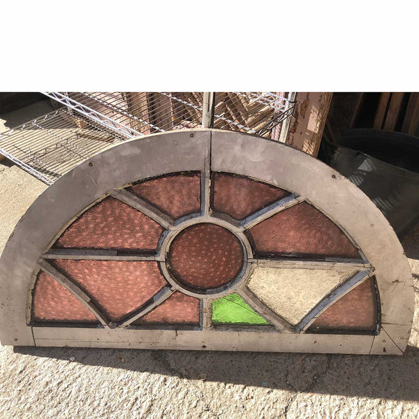 Argentine Cedar and Colored Glass Arched Architectural Window/Door Transom