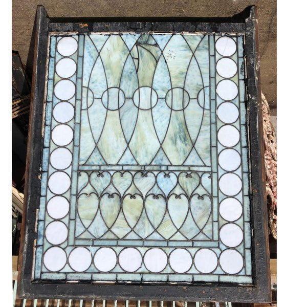 American Tiffany Studios Stained, Leaded Opalescent Glass Pine Frame Sash Window