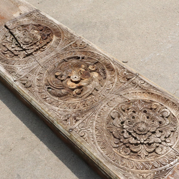 Large Indian Carved Heavy Teak Architectural Beam