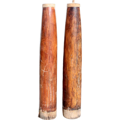 Pair of Indian Solid Satinwood Architectural Round Columns