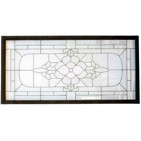 Large American Leaded, Glue Chip and Beveled Clear Glass Transom Window
