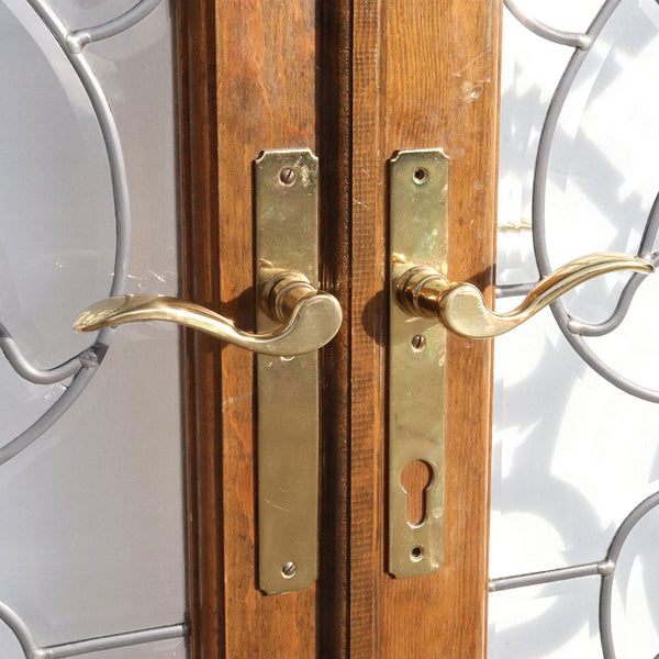 Vintage American Beveled and Leaded Glass Wood Framed French Double Door