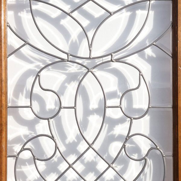 Vintage American Beveled and Leaded Glass Wood Framed French Double Door