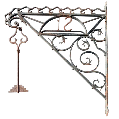 French Forged and Wrought Iron Locksmith Key and Bracket Building Sign