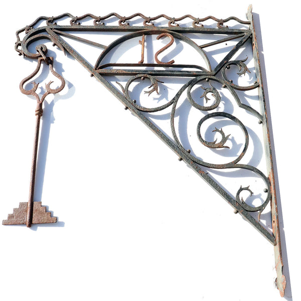 French Forged and Wrought Iron Locksmith Key and Bracket Building Sign