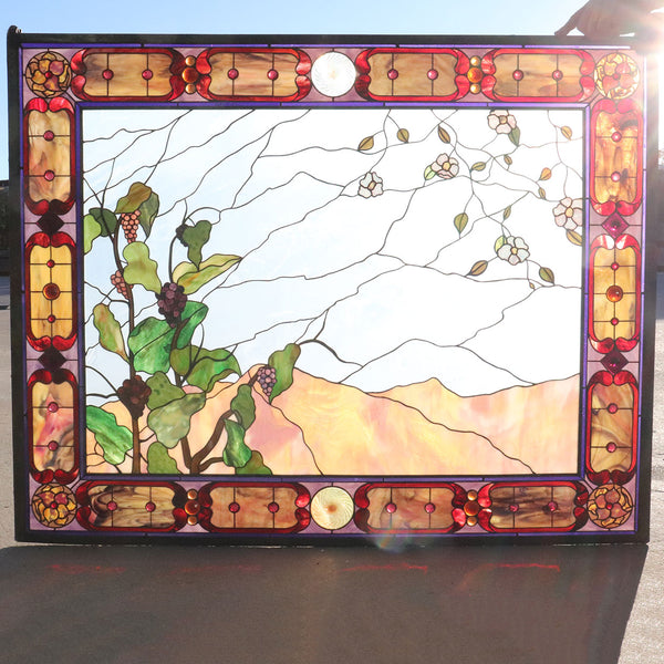 American ALEX GLASSMAN Leaded and Stained Glass Scenic Window