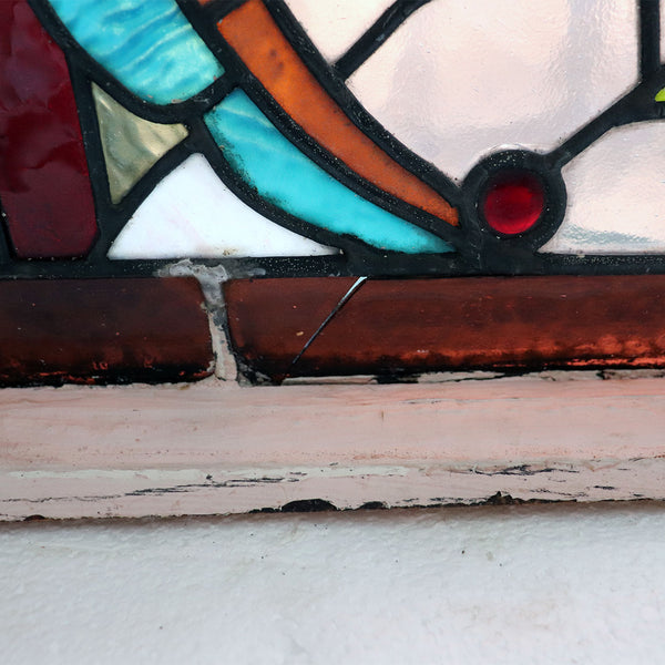 American Stained, Jeweled, Leaded and Beveled Glass Transom Window