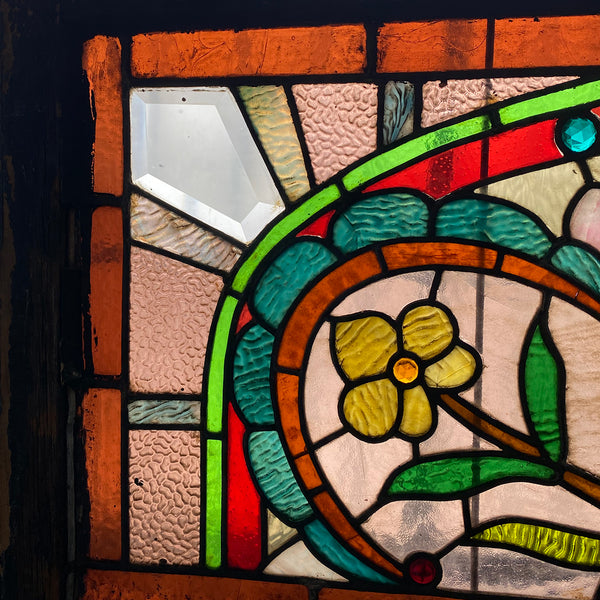 American Stained, Jeweled, Leaded and Beveled Glass Transom Window