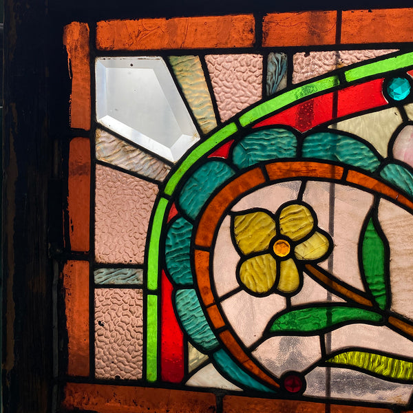 American Stained, Jeweled, Leaded and Beveled Glass Transom Window