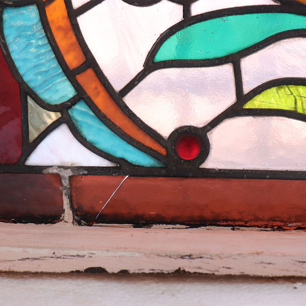 American Stained, Jeweled, Leaded and Beveled Glass Transom Window