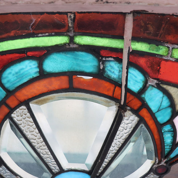 American Stained, Jeweled, Leaded and Beveled Glass Transom Window