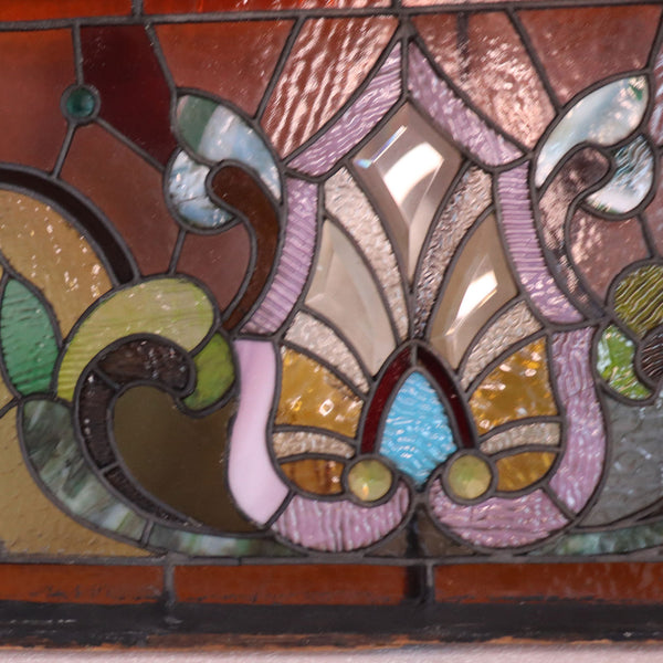 American Wells Art Glass Co. Stained, Jeweled, Leaded, Beveled Glass Transom Window