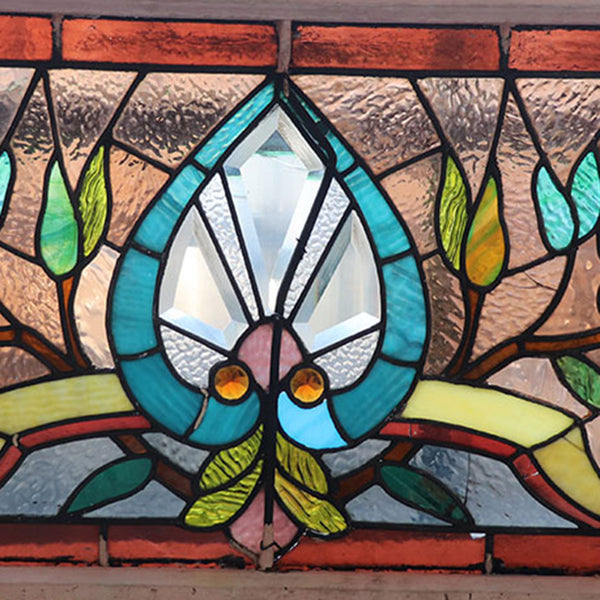 American Stained, Jeweled, Leaded and Beveled Glass Transom Window