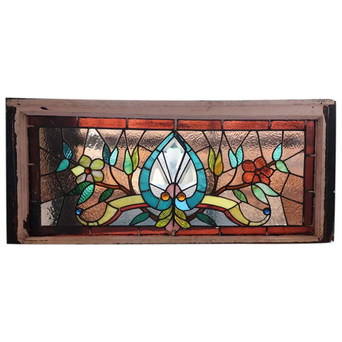 American Stained, Jeweled, Leaded and Beveled Glass Transom Window