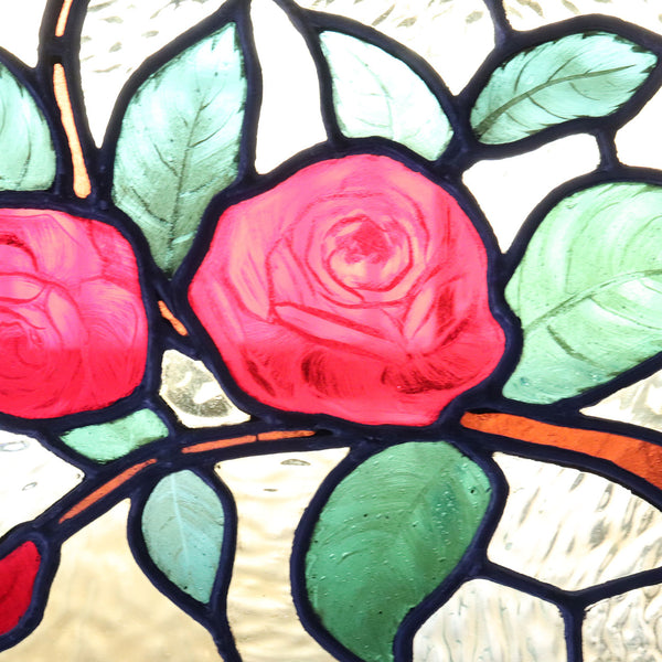 Small American Stained, Leaded and Painted Glass Square Floral Window