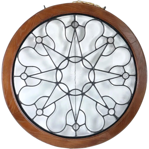 American Victorian Round Leaded, Beveled and Cut Clear Glass Window