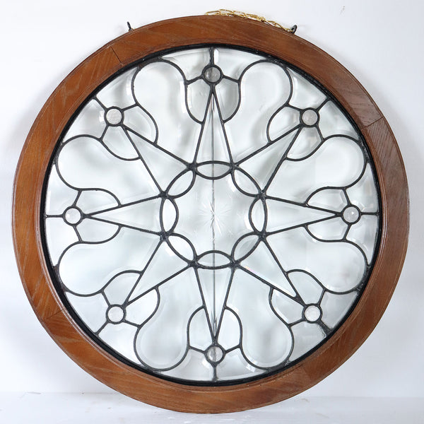 American Victorian Round Leaded, Beveled and Cut Clear Glass Window