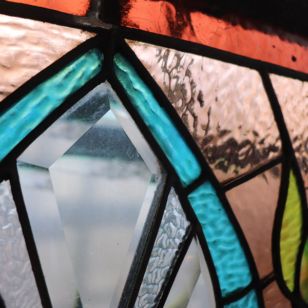 American Stained, Jeweled, Leaded and Beveled Glass Transom Window