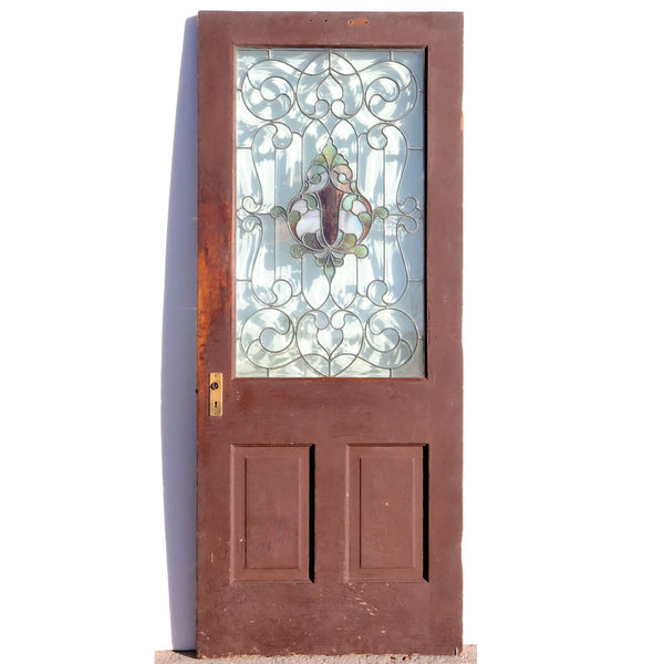 American Stained, Beveled, Zinc Leaded Glass and Pine Single Door