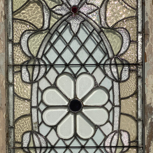 American Leaded, Stained, Jeweled and Beveled Clear Glass Window