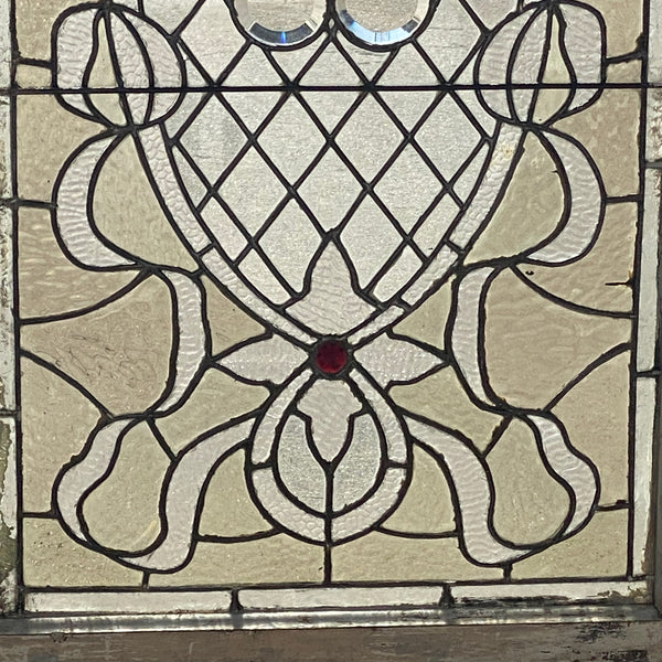 American Leaded, Stained, Jeweled and Beveled Clear Glass Window