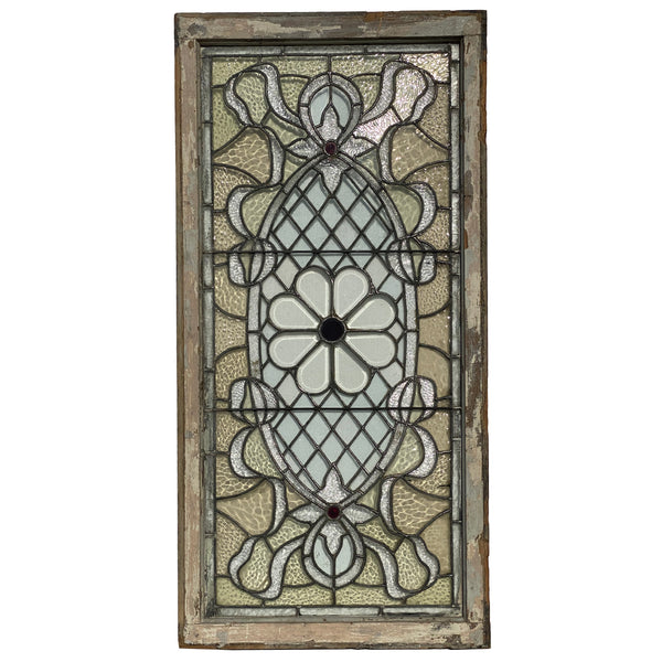 American Leaded, Stained, Jeweled and Beveled Clear Glass Window