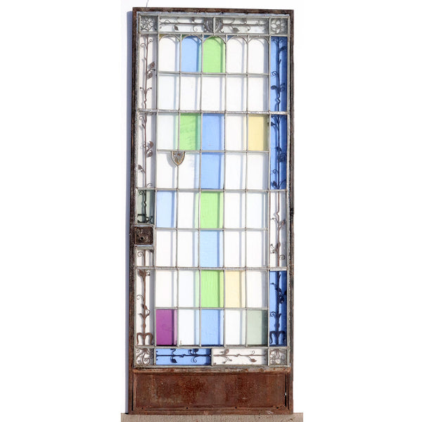 French Forged Iron, Stained and Leaded Glass Single Door